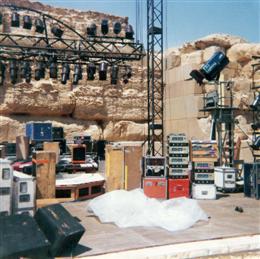 The stage being set up for the Grateful Dead in Egypt.